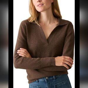 Faherty Jackson V-Neck Mocha Heather Brown Sweater Polo XS Huckberry